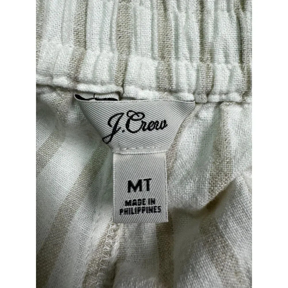 J. CREW Tan/Ivory Drawstring Linen/Cotton Elastic Waist Pants, Sz MT